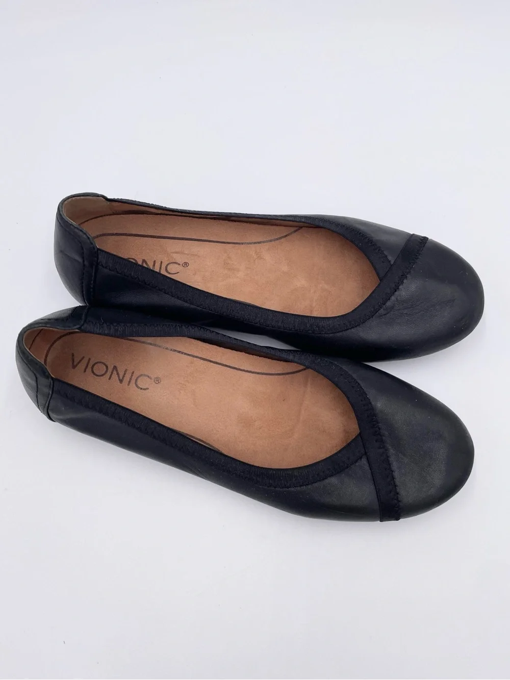 Vionic Caroll Ballet Flats Women's Size 6.5 Black Leather Comfort Shoes Chic